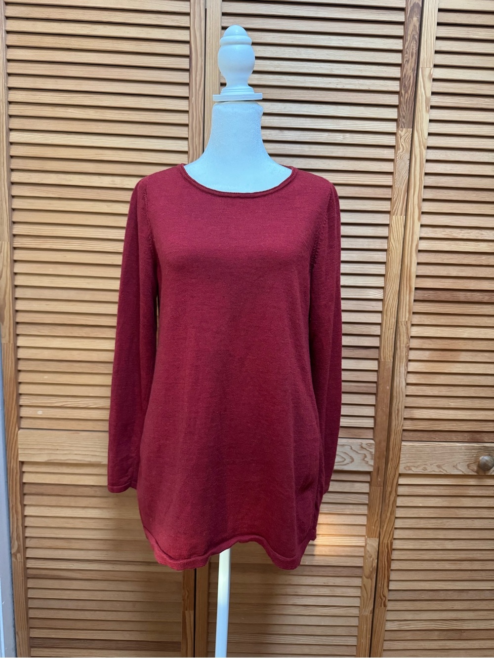 Eileen Fisher Red 100% Merino Wool Boatneck Top - Petite Medium PM Quiet Luxury